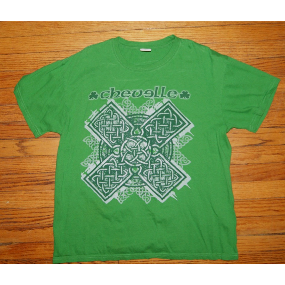 90s Chevelle Metal Band Tee Mens Large Green Celtic Cross Concert TShirt RARE!